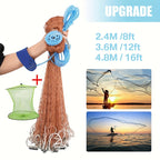 Saltwater Casting Net Set with Fish Basket – 12-Foot Diameter, 0.12" Mesh, Heavy-Duty Zinc-Plated Lead Sinkers for Rapid Sinking – American-Style Fishing Net Ideal for Pier, Beach & Surf Fishing