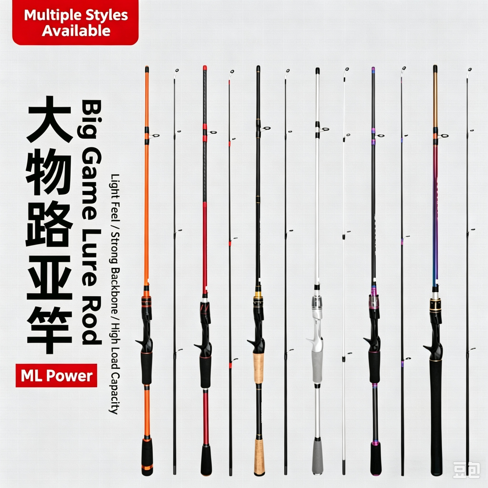ML Power 2‑Piece Fiberglass Lure Fishing Rod, Spinning & Casting Rod for Bass Freshwater & Inshore Saltwater Fishing