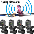 Fishing Bite Alarm Bell 4pcs Set with Sound Alert and Light Indicator, Sensitive Fish Hook Alarm for Fishing Rod Night Fishing Carp Fishing, No Battery Required