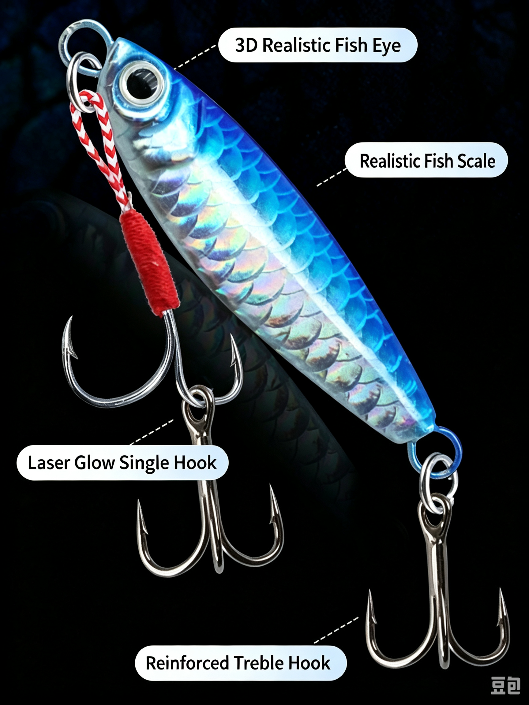 Fish Scale Jig Lure, Slow Fall Metal Casting Jig, Long Cast Spoon Bait for Bass, Walleye & Pike Freshwater Saltwater Fishing