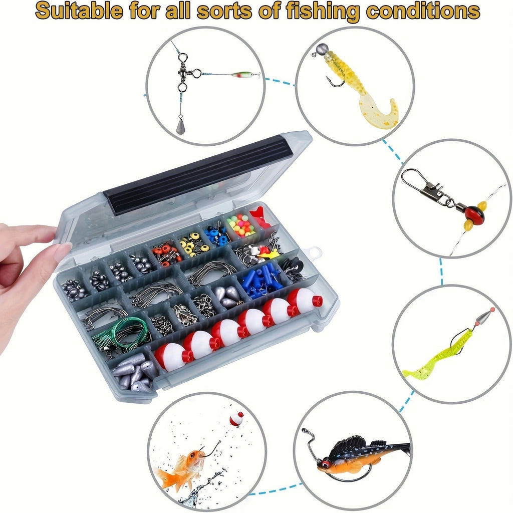 Fishing Accessories Kit 228 Piece Complete Fishing Set with Tackle Box Hooks Sinkers Swivels Lures Essential Gear for Freshwater Saltwater Anglers Gift for Men