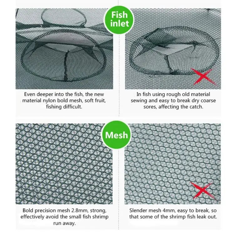 4 Holes Automatic Foldable Fishing Net Nylon Shrimp Crab Minnow Trap Fish Cast Net Fishing Tackle, 4 Holes