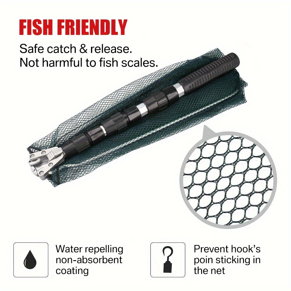 Foldable Fishing Landing Net with Telescoping Aluminum Alloy Pole – 3 Sizes 86CM 110CM 130CM, Collapsible Metal Net for Fish Crab Crayfish Shrimp, Portable Fishing Gear