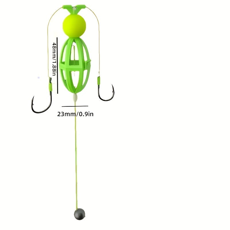 Fishing Hook Cage Set 3pcs Anti-Snag Double Hook Rig with Non-Twist Explosive & Flip Hooks – Carbon Steel Green Lure Fishing Bottom Hanging Prevention, Size 10# & 12#, Great Father's Day Gift