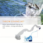 Throw Cast Net 8FT 10FT Transparent Thread Nylon Mesh 3/8in, Galvanized Zinc Sinkers 26ft PE Braid Hand Line No-Ring Design for Shrimp Bait Trapping Pond River Saltwater Fishing