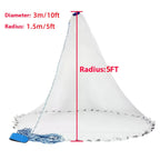 Throw Cast Net 8FT 10FT Transparent Thread Nylon Mesh 3/8in, Galvanized Zinc Sinkers 26ft PE Braid Hand Line No-Ring Design for Shrimp Bait Trapping Pond River Saltwater Fishing