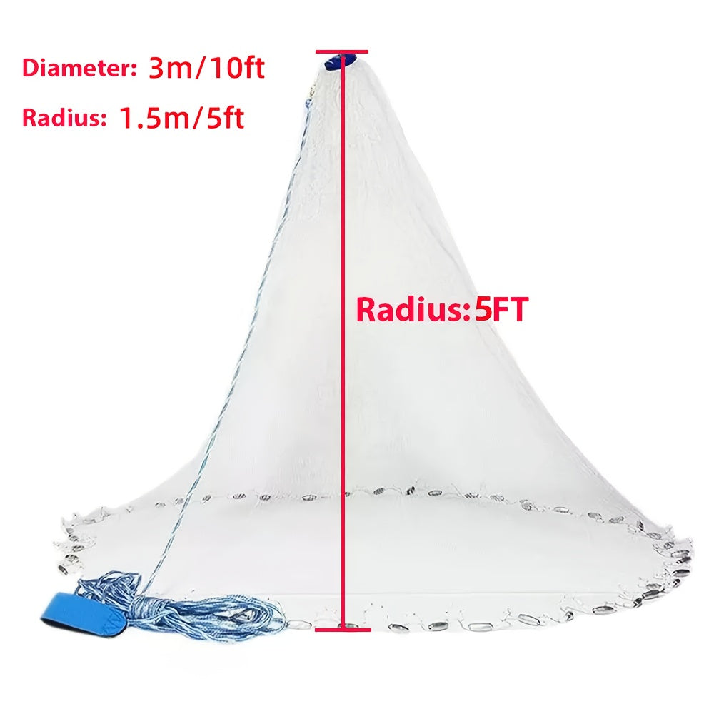 Throw Cast Net 8FT 10FT Transparent Thread Nylon Mesh 3/8in, Galvanized Zinc Sinkers 26ft PE Braid Hand Line No-Ring Design for Shrimp Bait Trapping Pond River Saltwater Fishing