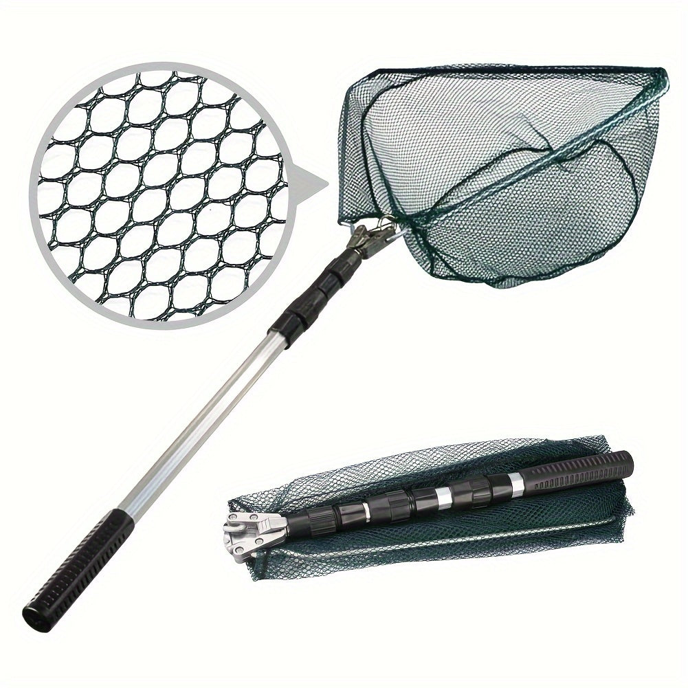 Foldable Fishing Landing Net with Telescoping Aluminum Alloy Pole – 3 Sizes 86CM 110CM 130CM, Collapsible Metal Net for Fish Crab Crayfish Shrimp, Portable Fishing Gear