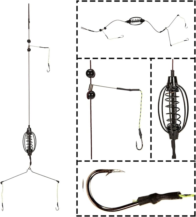 Galepromot 2Pcs Carp Fishing Feeder Baits Cage, Spring Fish with Holder, Inline Methods Tackle Baits Cage Hook Rigs Set Sinkers Feeder Tackle Fishing Sinkers