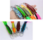 Large Simulation Squid Fishing Lures Bait Kit - 4Pcs with 3D Holographic Eyes & Built-in Multicolored Lead Blocks