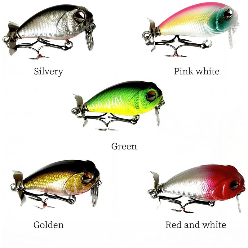 Top Water Fishing Lure，Equipped with Metal Bubble Baffle and Tail Propeller.Fishing Bait Suitable for Both Saltwater and Freshwater. (Green)
