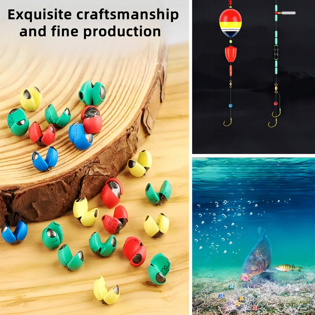 Fishing Sinkers 100pcs Rubber Coated Split Shot - 5 Sizes 1B-5B Detachable Round Mouth Lead Weights, Mixed Colors, Freshwater Saltwater Fishing Tackle