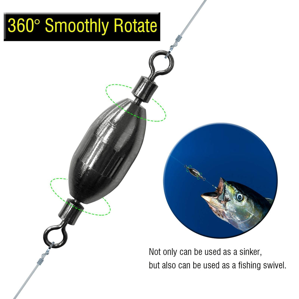 AMYSPORTS Saltwater Fishing Weights Swivel Bullet Sinkers Fishing Weight Brass Fishing Weights Freshwater Bass Sinker Weight with Swivel Rolling 15pcs 1/8oz