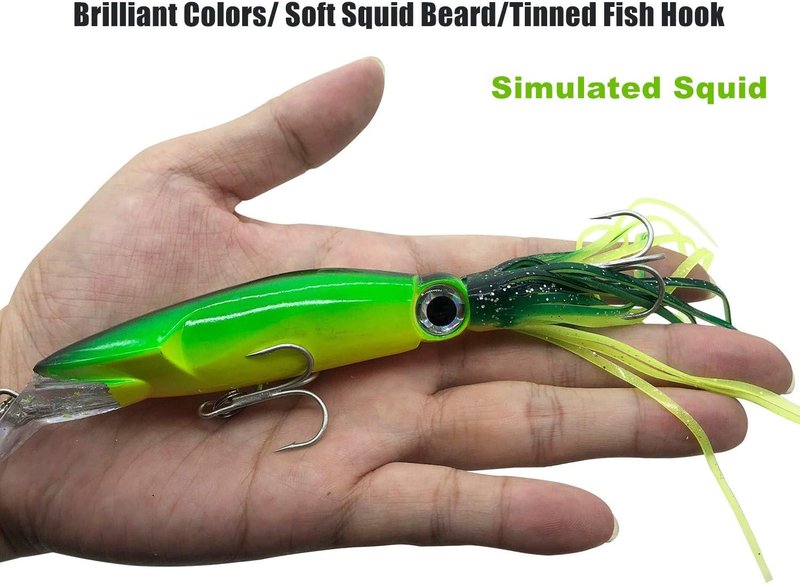 Large Simulation Squid Fishing Lures Bait Kit - 4Pcs with 3D Holographic Eyes & Built-in Multicolored Lead Blocks