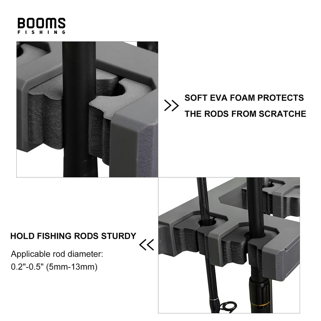 Booms Fishing Rod Holder for Garage: Wall Mount Fishing Pole Holders for Garage | Fishing Rod Rack Holds Up to 10 Rods, Vertical/Horizontal/Ceiling Fishing Pole Racks, WV4 Gray + Black
