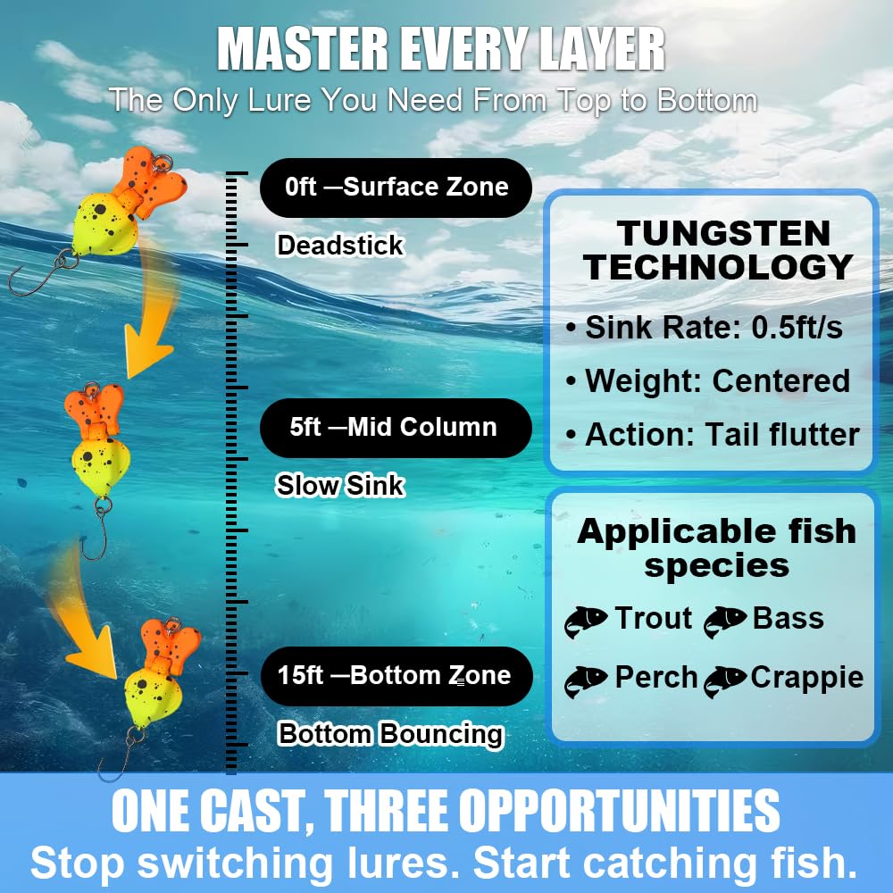 MSIZNX Trout Fishing Lures Kit - 5PCS Micro Finesse Lure Set - Tungsten Weighted Slow Sinking Glide Baits for Bass Panfish Crappie - All Water Column Freshwater Fishing Bait for Lake & River