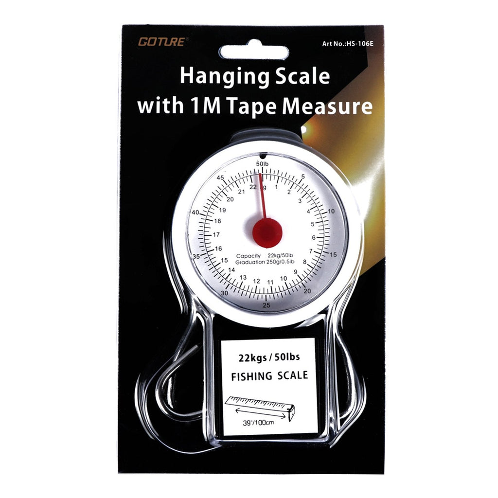 Goture Fishing Hanging Scale Mechanical Kitchen and Fish Fishing Scale Multi-Purpose Portable Hand Held Dial Weight Scale with Tape Measure (50 Lbs / 22Kg)