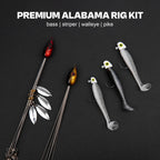Alabama Rig (A-Rig) Fishing Lures Kit – 2 Rigs, 10 Jig Heads & Swimbaits, Tackle Box for Striper/Bass Fishing