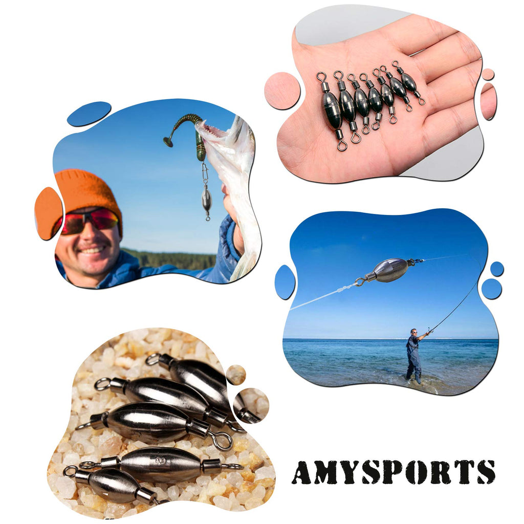 AMYSPORTS Saltwater Fishing Weights Swivel Bullet Sinkers Fishing Weight Brass Fishing Weights Freshwater Bass Sinker Weight with Swivel Rolling 15pcs 1/8oz