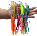 Large Simulation Squid Fishing Lures Bait Kit - 4Pcs with 3D Holographic Eyes & Built-in Multicolored Lead Blocks