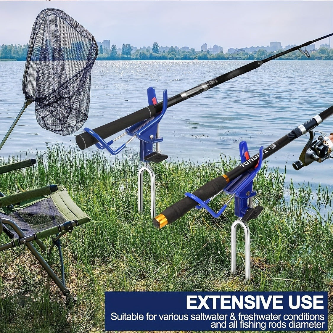 Fishing Rod Holder Ground Stake 360° Adjustable 2pcs Set, Heavy Duty Shore & Beach Rod Bracket Stand for Surf Fishing, Bank Fishing & Outdoor Angling, Reinforced Pole Support Holder