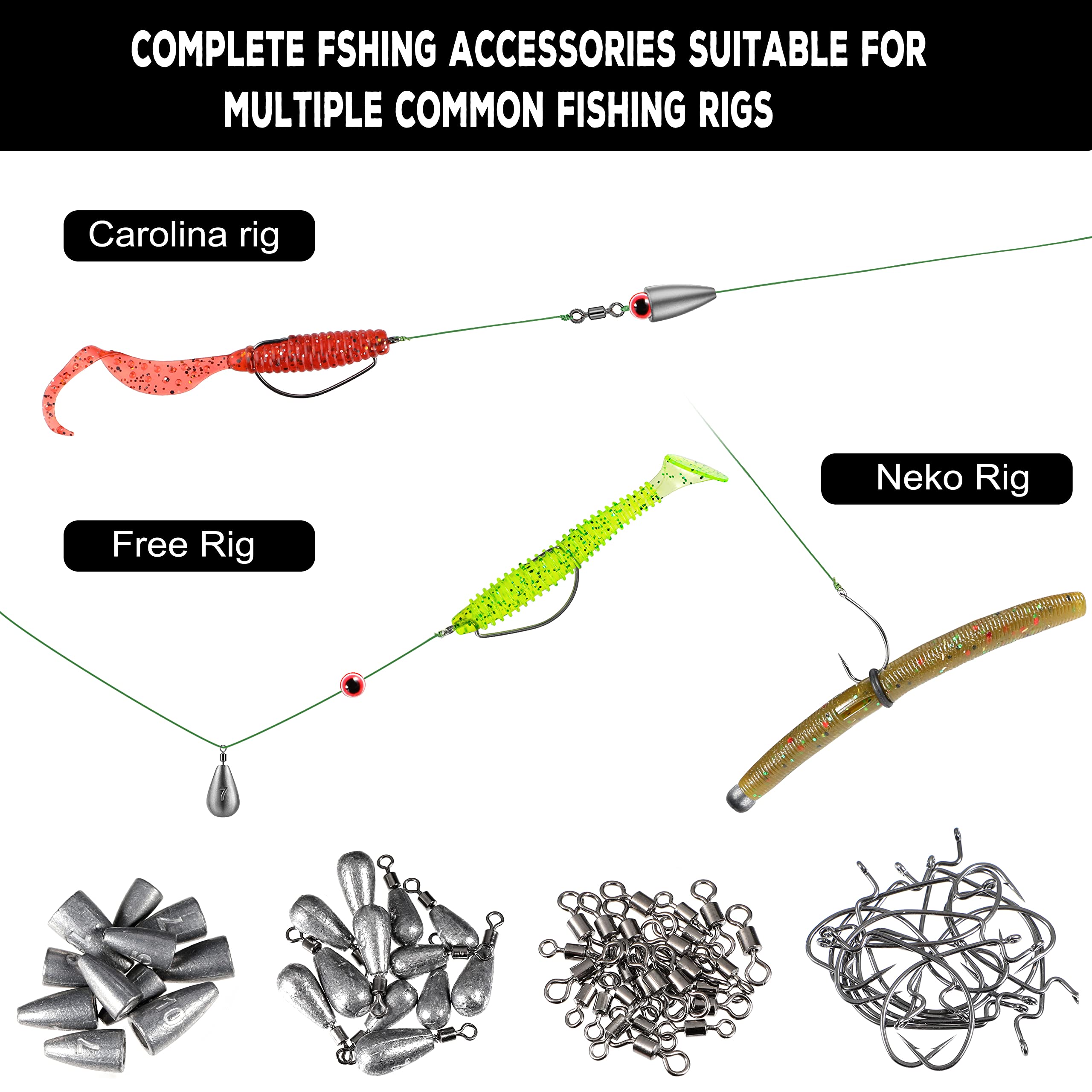 PLUSINNO 253/387pcs Fishing Gear Accessories Kit, Fishing Tackle Box with Tackle Included, Fishing Hooks, Fishing Weights Sinkers, Spinner Blade, Fishing Equipment for Bass Trout Bluegill Crappie