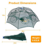 TeqHome Fishing Trap Net, Large Foldable 8-Sided 8-Hole Bait Net Trap, Automatic Collapsing Fishing Net with Zipper & Portable Design, for Shrimp, Crab, Minnow, Crayfish, Lobster - 38 x 38 x 16 Inch
