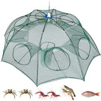 TeqHome Fishing Trap Net, Large Foldable 8-Sided 8-Hole Bait Net Trap, Automatic Collapsing Fishing Net with Zipper & Portable Design, for Shrimp, Crab, Minnow, Crayfish, Lobster - 38 x 38 x 16 Inch