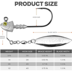 Underspin Jig Heads 6-Pack with 100% Brass Blade – Never Rust Rotating Spinner Jig for Bass & Saltwater Fishing – 3/16oz, 1/4oz, 3/8oz, 1/2oz – Flash & Vibration Swimbait Head