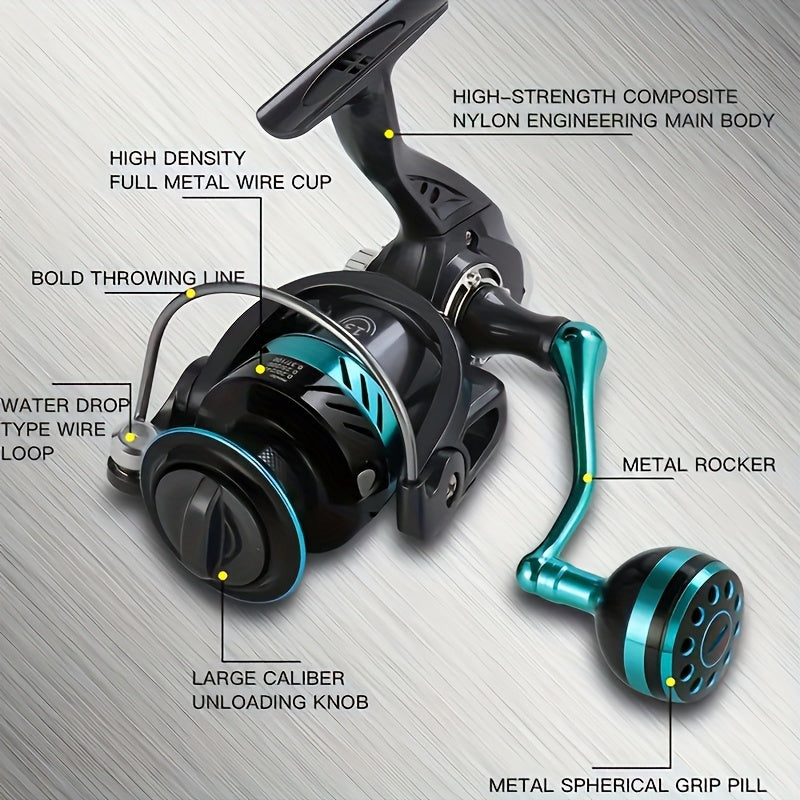 Spinning Fishing Reel DK1000-7000 – All-Metal Spherical Grip 5.2:1 Gear Ratio Large Brake Knob High Capacity Spool for Freshwater Saltwater Bass Carp Fishing