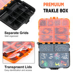 PLUSINNO 253/387pcs Fishing Gear Accessories Kit, Fishing Tackle Box with Tackle Included, Fishing Hooks, Fishing Weights Sinkers, Spinner Blade, Fishing Equipment for Bass Trout Bluegill Crappie