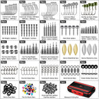 PLUSINNO 253/387pcs Fishing Gear Accessories Kit, Fishing Tackle Box with Tackle Included, Fishing Hooks, Fishing Weights Sinkers, Spinner Blade, Fishing Equipment for Bass Trout Bluegill Crappie