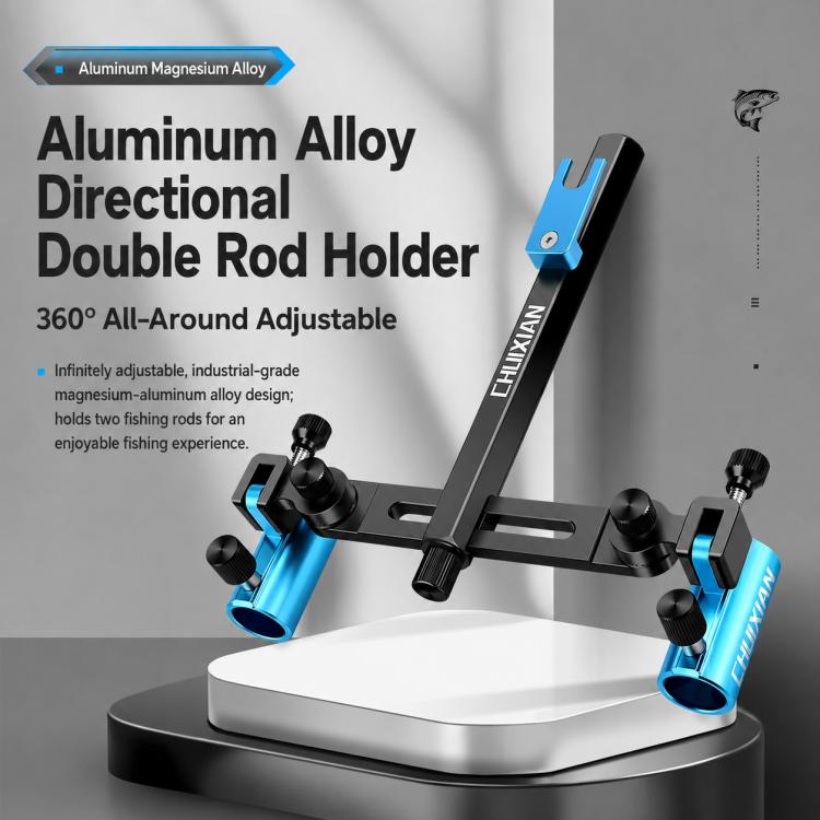 Aluminum Magnesium Alloy Dual Fishing Rod Holder 360 Adjustable Double Bracket for Fishing Box Chair