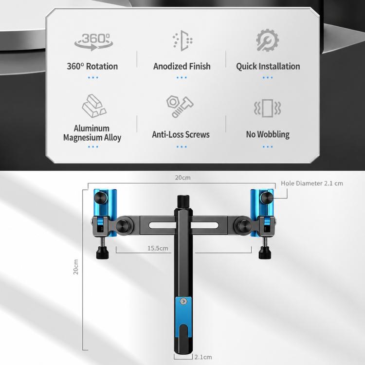 Aluminum Magnesium Alloy Dual Fishing Rod Holder 360 Adjustable Double Bracket for Fishing Box Chair