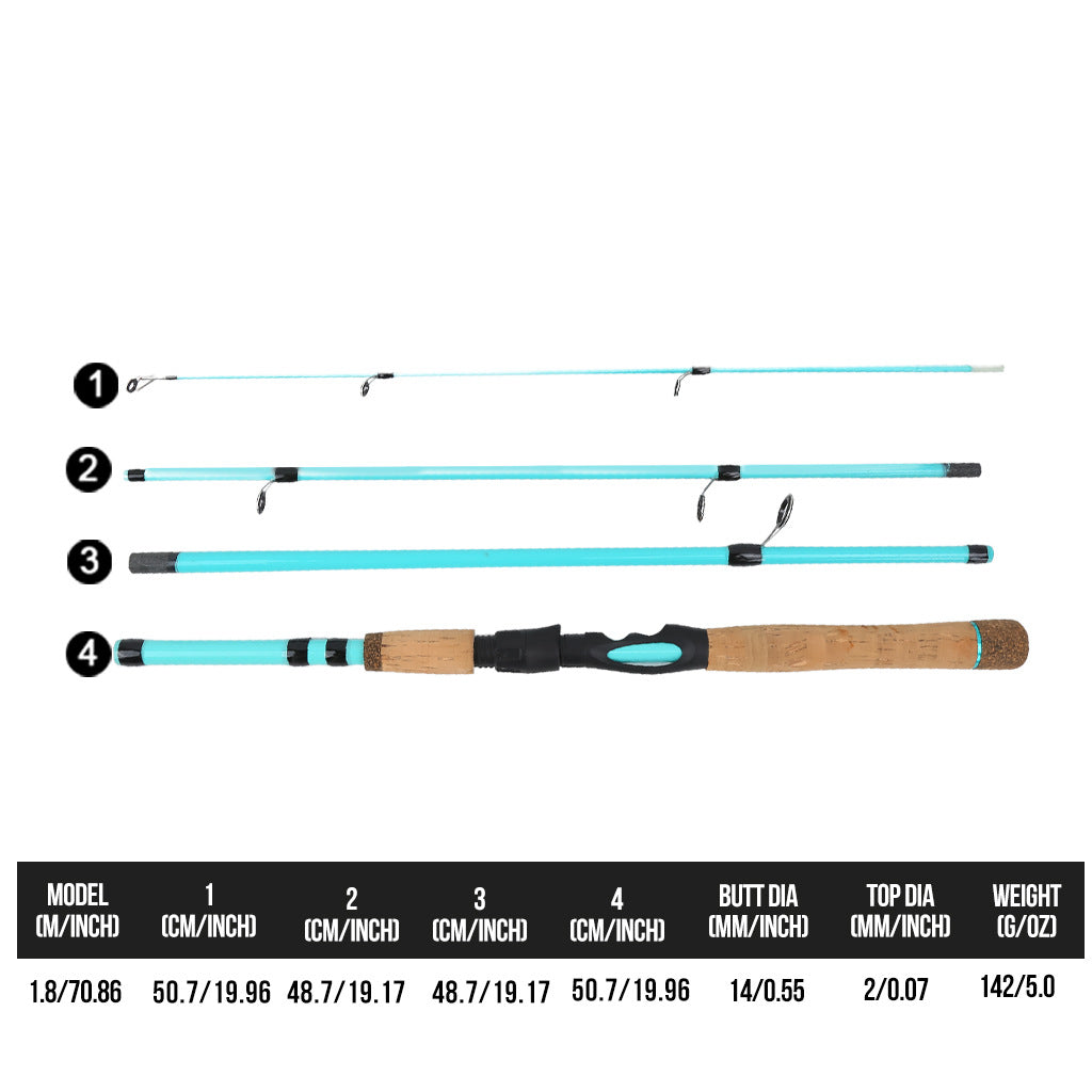1.8M 4‑Piece Portable Travel Lure Rod, Surf Casting Fishing Rod for Outdoor Freshwater Saltwater