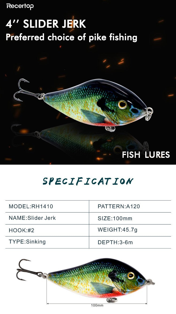 Sinking Jerkbait Lure, S‑Shaped Swimming Action Hard Bait for Big Pike & Giant Predator Fish