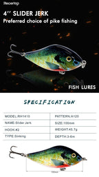 Sinking Jerkbait Lure, S‑Shaped Swimming Action Hard Bait for Big Pike & Giant Predator Fish