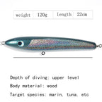 Floating Water Wooden Handmade Big Pencil  Deep Sea Boat Fishing Wave Lying Tuna Bait, 120g 22cm