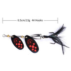 HENGJIA SP304 6.5cm 13g Feather Hook Rotating Sequin Road Lure Bait, SP304 Black, SP304 Yellow, SP304 Orange Red