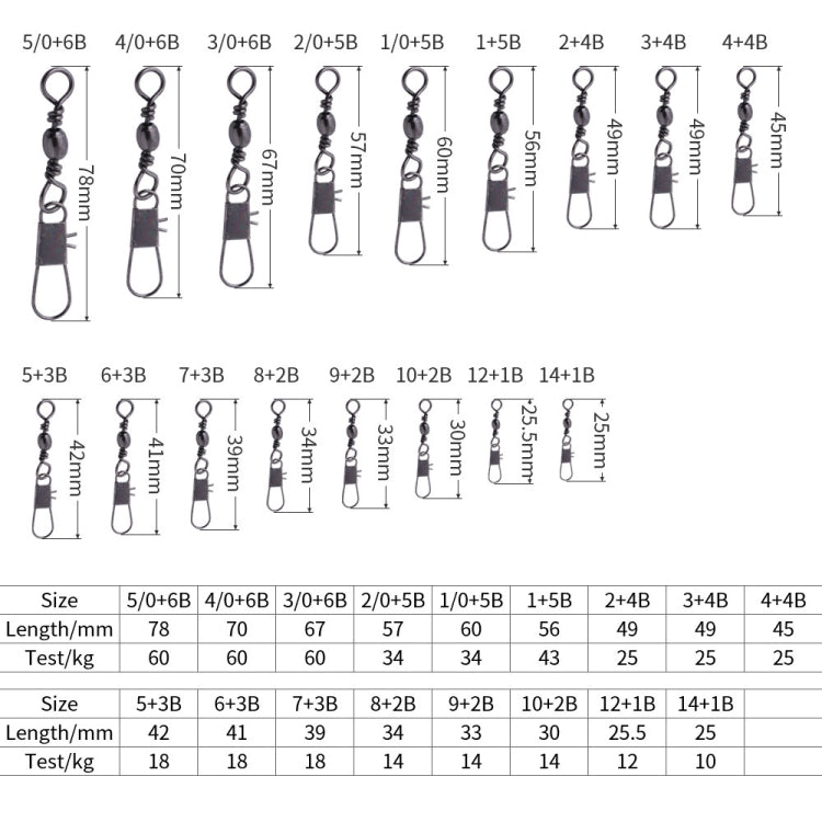 HENGJIA SS007 50pcs/bag B-pin Connector 8 Shape Swivel Loop Accessories, 1/0+5B (60mm), 2/0+5B (57mm), 3/0+6B (67mm), 4/0+6B (70mm), 5/0+6B (78mm), 1+5B (56mm), 2+4B (49mm), 3+4B (49mm), 4+4B (45mm), 5+3B (42mm), 6+3B (41mm), 7+3B (39mm), 8+2B (34mm)  ...