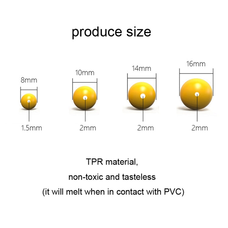 TPR Floating Bait Ball Float Water Fake Soft Bait, 100pcs 8mm, 100pcs 10mm, 100pcs 14mm, 100pcs 16mm