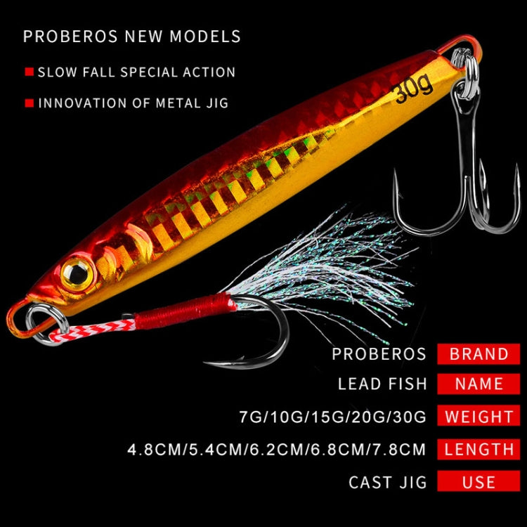 PROBEROS LF128 Long Casting Lure Iron Plate Lead Fish Freshwater Sea Fishing Warp Bass Metal Sequins Baits, 7g, 10g, 15g, 20g, 30g