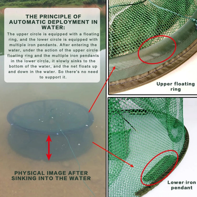 Automatic Folding Round Fishing Cage Hand Throwing Shrimp Fishing Net, 70cm Dual Layer 21 Holes