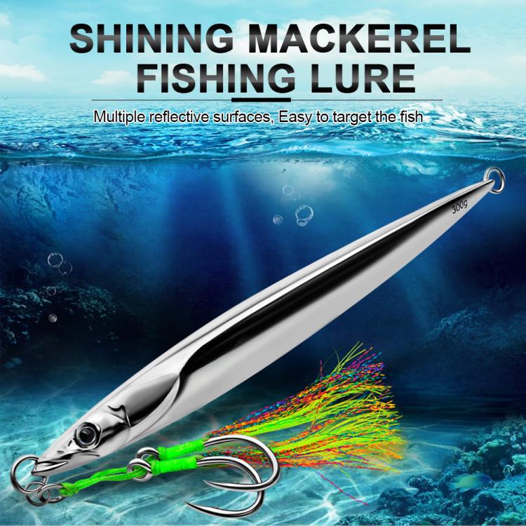 PROBEROS LF169  Vertical Jigging Lure with Double Assist Hooks Saltwater Metal Jig with Feathers Shining Mackerel Sinking Bait, 180g, 200g, 230g, 250g, 300g