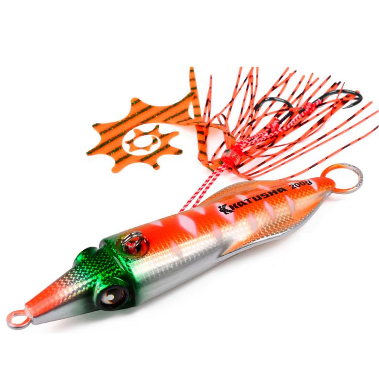 PROBEROS Luminous Squid Jigging Lures Vertical Saltwater Jigs with Silicone Skirt Laser Coating Metal Sinking Fishing Lures, 40G, 60G, 80G, 100G, 120G, 150G, 200G