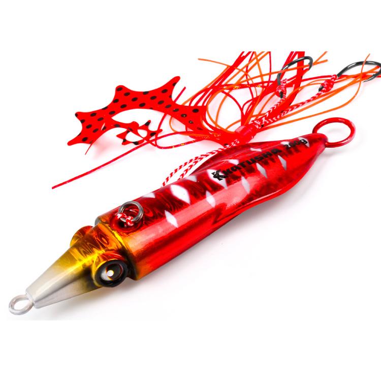 PROBEROS Luminous Squid Jigging Lures Vertical Saltwater Jigs with Silicone Skirt Laser Coating Metal Sinking Fishing Lures, 40G, 60G, 80G, 100G, 120G, 150G, 200G