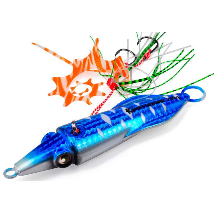 PROBEROS Luminous Squid Jigging Lures Vertical Saltwater Jigs with Silicone Skirt Laser Coating Metal Sinking Fishing Lures, 40G, 60G, 80G, 100G, 120G, 150G, 200G
