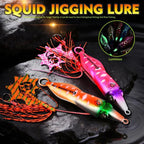 PROBEROS Luminous Squid Jigging Lures Vertical Saltwater Jigs with Silicone Skirt Laser Coating Metal Sinking Fishing Lures, 40G, 60G, 80G, 100G, 120G, 150G, 200G