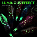 PROBEROS Luminous Squid Jigging Lures Vertical Saltwater Jigs with Silicone Skirt Laser Coating Metal Sinking Fishing Lures, 40G, 60G, 80G, 100G, 120G, 150G, 200G
