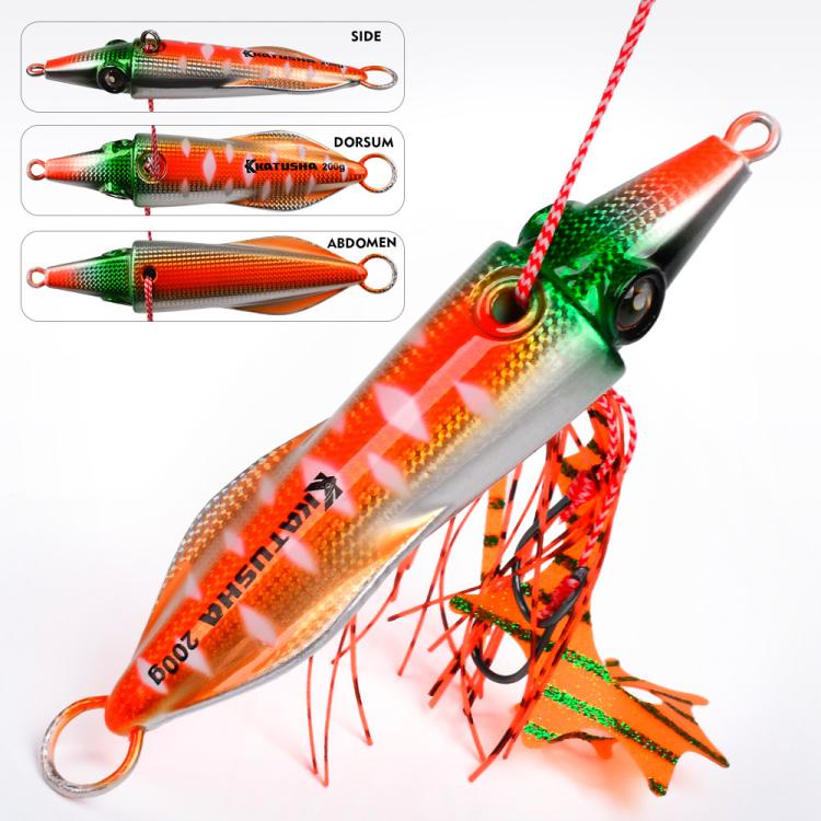 PROBEROS Luminous Squid Jigging Lures Vertical Saltwater Jigs with Silicone Skirt Laser Coating Metal Sinking Fishing Lures, 40G, 60G, 80G, 100G, 120G, 150G, 200G